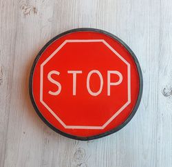 STOP traffic road sign outdoor - real vintage soviet street traffic stop sign