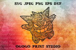 Gengar SVG, Mandala svg, Pokemon Svg cut file, Zentangle SVG