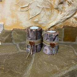 Candleholder, wooden set of 2 candlesticks, home decor by Marina Smirnova