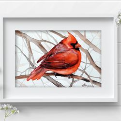Red cardinal original bird watercolor 8x11 inch bird painting, watercolor birds art by Anne Gorywine