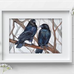 Ravens original birds watercolor 8x11 inch bird painting crow, watercolor bird art by Anne Gorywine