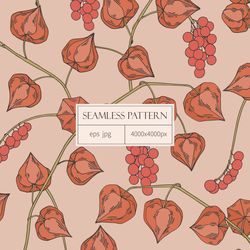 Vector seamless pattern with physalis. Digital paper