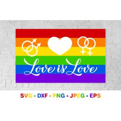 Love is love lettering on LGBT pride flag