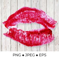 Red lips. Lipstick kiss print