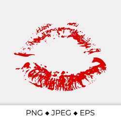 Distressed lips print. Red lipstick kiss