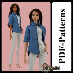PDF Pattern Shirt for 11 1/2 Fashion Royalty FR2, Pivotal, Repro, Made to Move MTM, Curvy, Silkstone Barbie doll