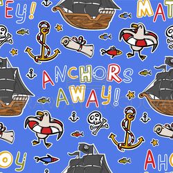 anchors away pirate cartoon seamless pattern vector print