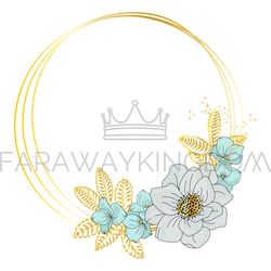 ANEMONE Wedding Floral Golden Frame Vector Illustration Set