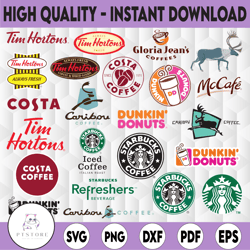 LOGO Fashion brand : Starbucks svg, Dunkin' Donuts svg, McCafe svg, Tim Hortons svg, Logo bundle svg, Instant Download