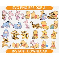 winnie pooh svg, baby pooh svg, Cricut, eps, png, dxf, ai, silhouette Cameo
