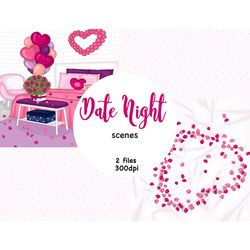 Date Night Scene | Valentines Day Illustrations PNG