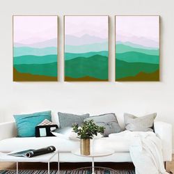 Mountains Abstract Green Wall Art Mountain Print Natural Painting Set Of 3 Prints Downloadable Art Triptych Diy Home Art