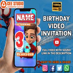 Spidey and his amazing friends Animated Digital Invitation for birthday party, Spiderman, Miles Morales