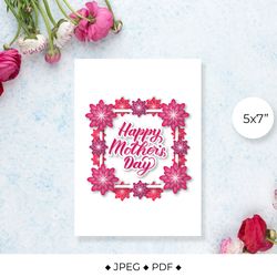 Mothers Day card with pink and purple paper cut flowers