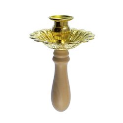 A hand-held polyeleic candle holder, for a church service candle | Brass, wood | Made in Russia