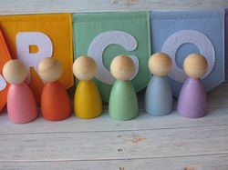Color Pastel Large 3.2" Wooden Peg dolls - small world play - first birthday gift - Nursery Decor-open ended wooden toy