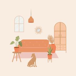Bohemian living room interior digital illustration download