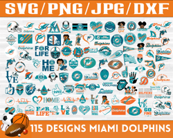 115 Designs Miami Dolphins Football Team SVG, DXF, PNG, EPS, PDF