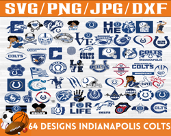 64 Designs Indianapolis Colts Football Team SVG, DXF, PNG, EPS, PDF