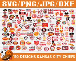 110 Designs Kansas City Chiefs Football Team SVG, DXF, PNG, EPS, PDF