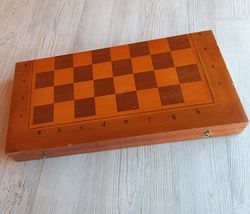 Soviet large wooden folding chess board only - 44 mm cell old Russian chess box wood