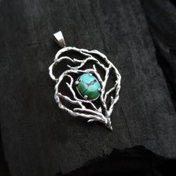 Turquoise pendant sterling silver handmade necklace