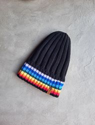 black hat colorful hat warm hat striped hat rainbow hat
