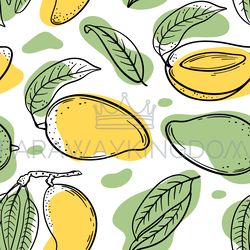 YELLOW GREEN MANGO Delicious Fruit Sketch Seamless Pattern