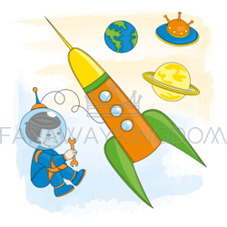 YOUNG ASTRONAUT Children Cartoon Vector Illustration Set