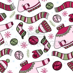WARM WINTER CLOTHES Hygge Seamless Pattern Vector Illustration