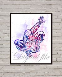 Spider-Man Marvel Superhero Art Print Digital Files decor nursery room watercolor