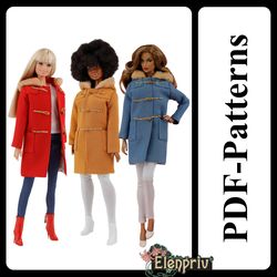 PDF Pattern Duffle coat for 11 1/2 Fashion Royalty, FR2 Pivotal, Repro, Curvy, Made-to-Move, Silkstone