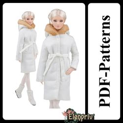 PDF Pattern Warm quilted coat for 11 1/2 Fashion Royalty FR2 Pivotal, Repro, Curvy, Made-to-Move, Silkstone barbie