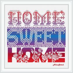 Cross stitch pattern Home Sweet Home Inscription Family Monochrome Panel pillow counted crossstitch patterns PDF