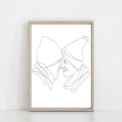 Couple Print Love Print Line Drawing Line Art Kiss Love Valentines Day Gifts Printable Wall Art Couple Lovers Minimalist