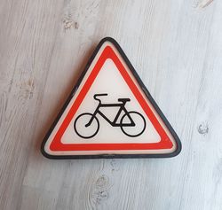 Soviet vintage Bicycle Crossing Sign outdoor - Bike Lane road street traffic sign
