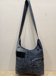 Comfortable Hobo denim shoulder bag handmade- crossbody purse