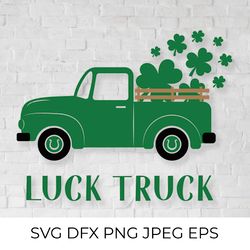 St. Patricks day retro truck delivers shamrocks. Luck trusk SVG