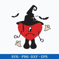 Bad Bunny Heart Witch Hat SVG, Halloween Bunny SVG PNG DXF EPS File