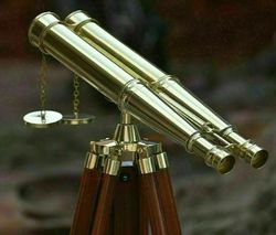 Handmade 60" Height Nautical Shiny Brass 18" Long Finishing Marine Binocular With Wooden Tripod Stand Decor & Gift Item