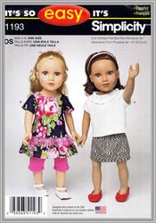 Digital - Vintage Simplicity 1193 Dolls 18" Sewing Pattern - Wardrobe Clothes for Dolls 18" - Vintage 1980s - PDF