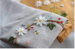 Hand-embroidered scarves with chrysanthemum motifs, handmade products