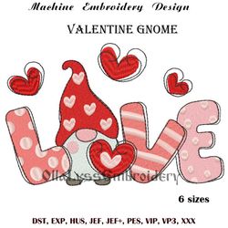 Valentine Gnome with heart digital machine embroidery design in 6 sizes