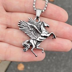 Vintage Greek Mythology Pegasus Necklace, Stainless steel jewelry