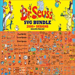 2000 Dr Seuss SVG LAYERED Bundle, Grinch SVG, Cat In The Hat, Green Eggs And Ham files for Cricut
