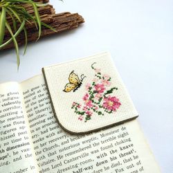 Handmade corner bookmark with flowers and butterfly for her