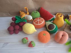 Crochet Play food set (35 pcs) Crochet vegetables Crochet fruits Kids play food