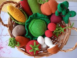 Crochet Play food set (14 pcs) Crochet vegetables Pretend Play Kitchen play food