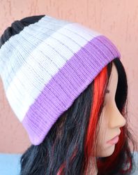 Asexual Knitted Pride Beanie Hat LGBTQ.asexual colors asexual flag hat gifts for asexual knit asexual hat gender sexuali