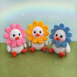 Cute Duck - flower, Little Stuffed Duckling Toy, Duckling with flower, Easter gift, Kawaii, Easter decor.
